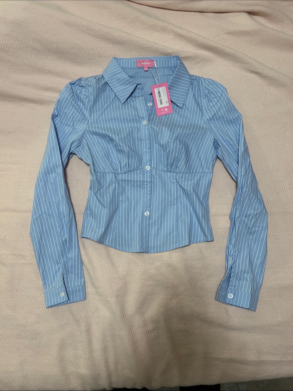 Edikted Light Blue Pinstripe Button-Down Shirt